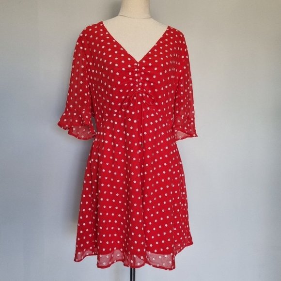 Finders Keepers Blossom Red & White Floral Embroidered Mini Dress Size XL - Picture 2 of 8